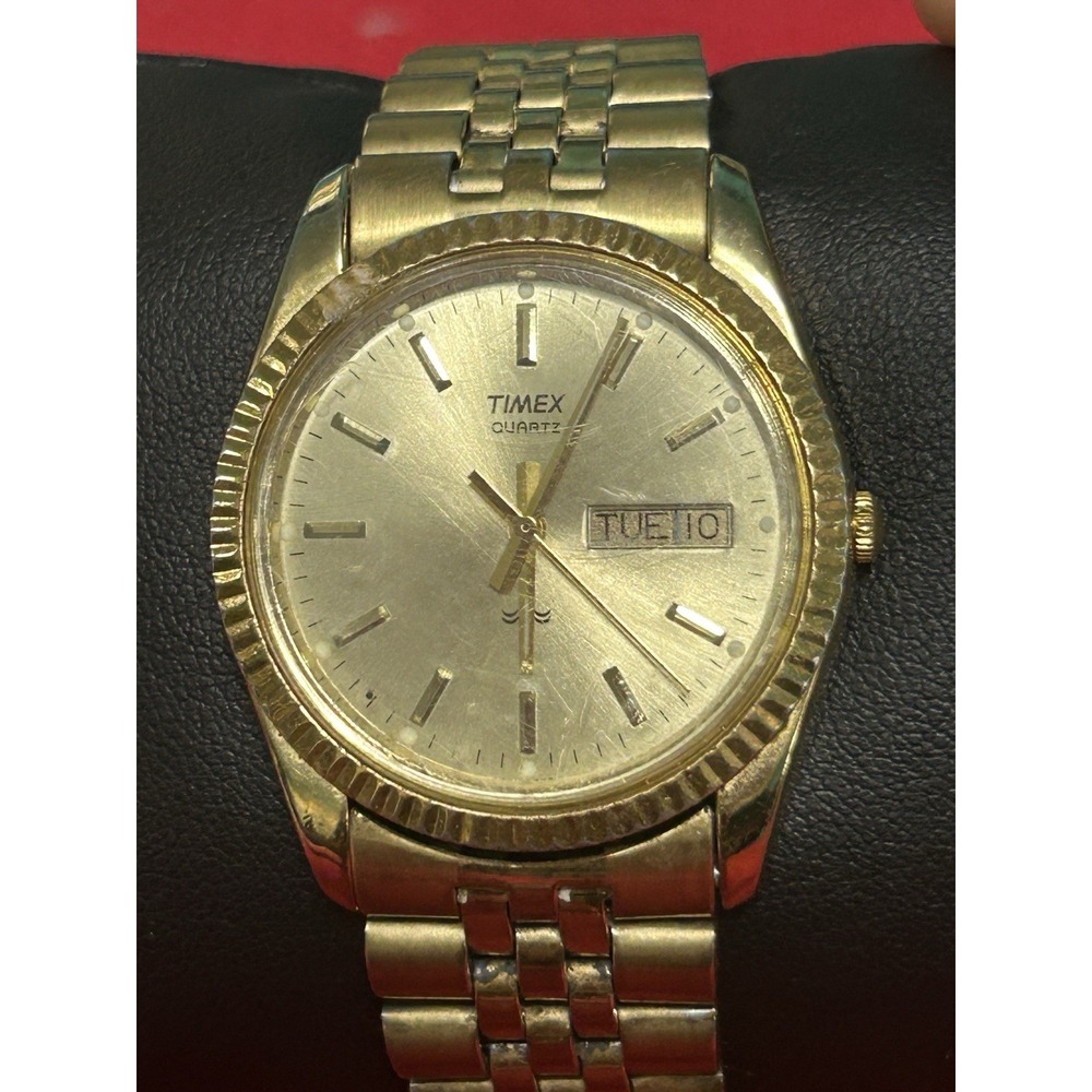 Vintage Timex President Watch Mens Day Date Fluted New Battery
